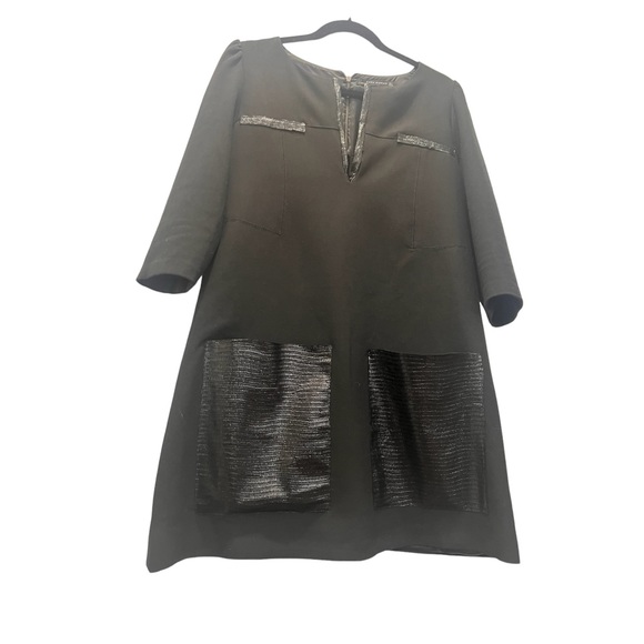 ZARA | black knit dress with faux leather trim and pockets - Picture 3 of 7